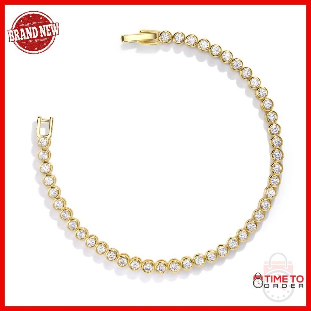14K Gold Tennis Bracelet 6-7.15 Inch Cubic Zirconia Bezel Setting
